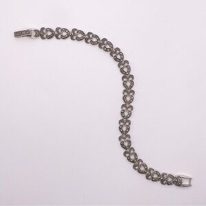 Vintage Sterling Silver Marked Marcasite Heart Link 8 Inch Tennis Bracelet